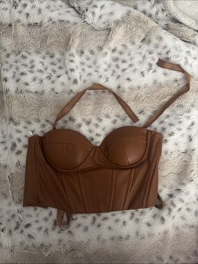 Princess Polly Leather Corset Bustier Top in Warm Brown